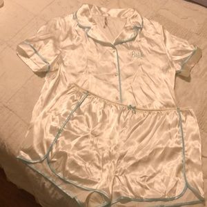 White silk bride pajama set